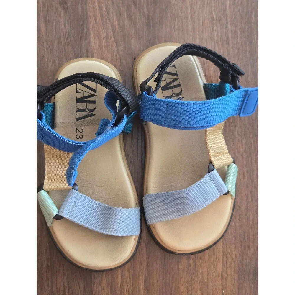 Zara Kids Colorblock Strappy Sport Sandals Blue Tan Size 23 US 7 Toddler
